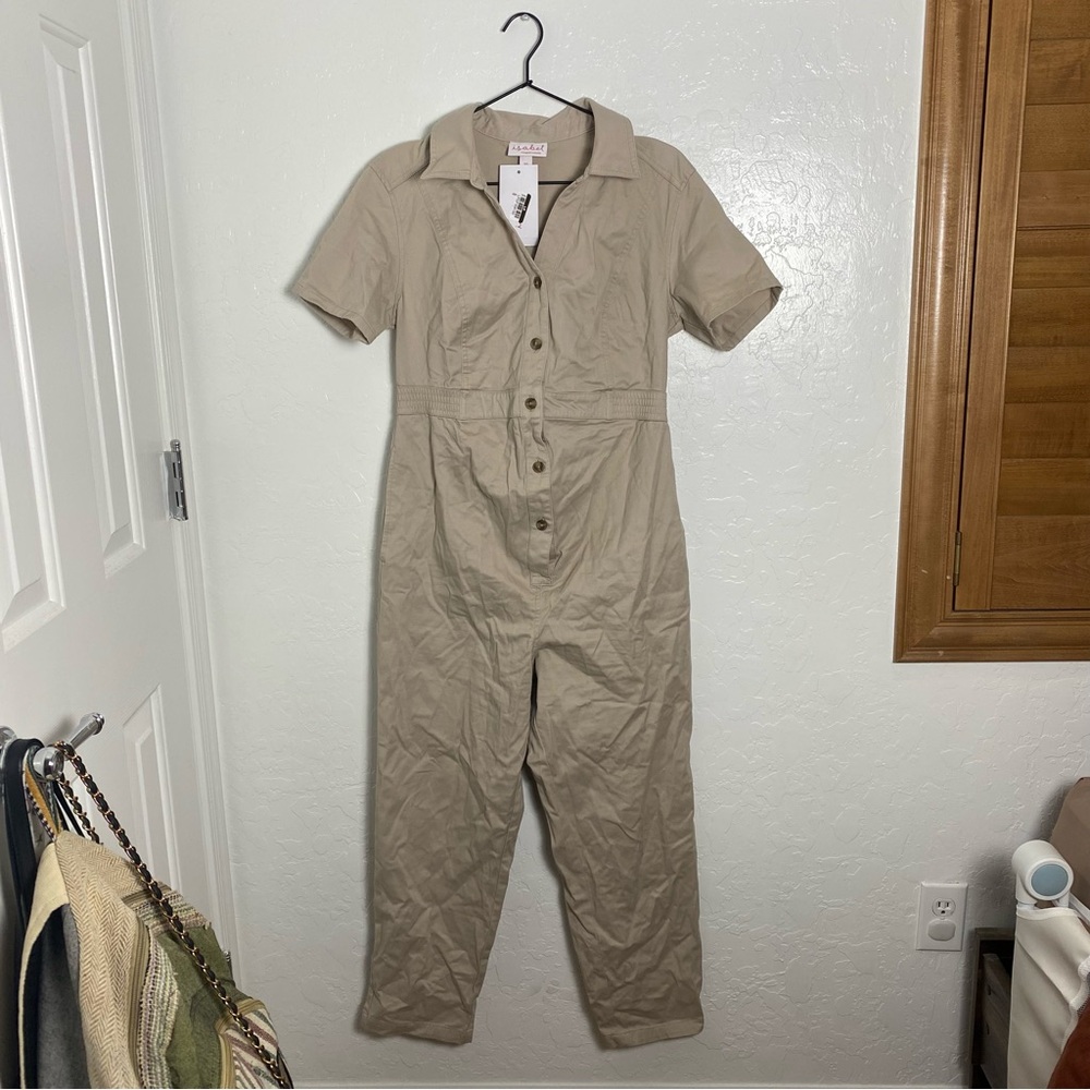Isabel Maternity Tan Short-sleeve Utility Jumpsuit NWT - Picture 5 of 13